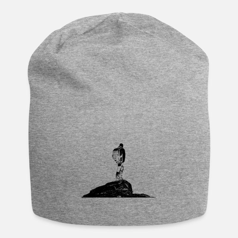 Wanderer auf einem Berg - Jersey-Beanie - Grau meliert