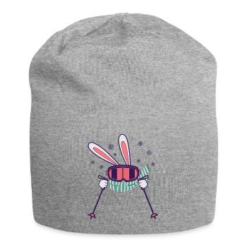 Lapin de ski avec bâtons de ski Lunettes de ski et écharpe - Bonnet en jersey - gris chiné - Devant
