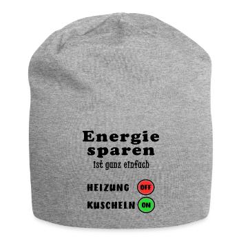 Energie sparen Heizung Kuscheln Öl Gas Kosten - Jersey-Beanie - Grau meliert - Vorne