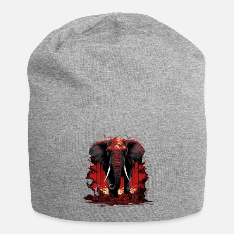Evil Elephant Drawing - Jersey Beanie - heather grey