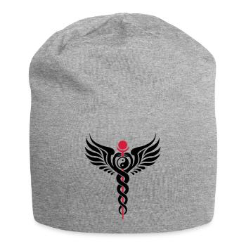 Caduceus, Yin Yang, Schlange, Flügel, Hermetik - Jersey-Beanie - Grau meliert - Vorne