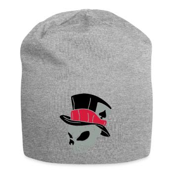Totenkopf mit Hut 01 - Jersey-Beanie - Grau meliert - Vorne