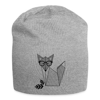 Origami Fox with Glasses - Jersey Beanie - heather grey - Front