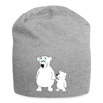 Drolliger Baby Bär mit Papa oder Mama - Jersey-Beanie - Grau meliert - Vorne