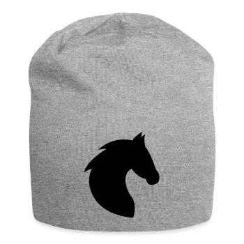Horse, head, horse head, riding, silhouette, mane - Jersey Beanie - heather grey - Front