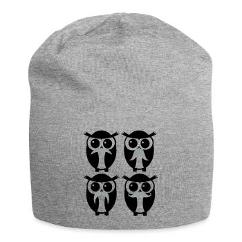 moustache owl - Jersey Beanie - heather grey - Front
