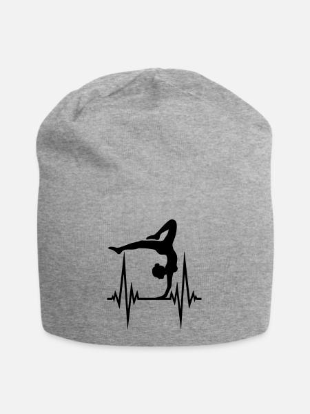 pulse yoga heart beat frequency woman gymnastics sport - Jersey Beanie - heather grey