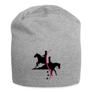 Silhouette Westernreiterin und Reiner Westernreite - Jersey-Beanie - Grau meliert - Vorne
