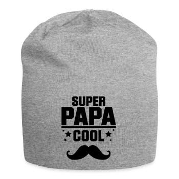 SUPER PAPA COOL MOUSTACHE,citation,message - Bonnet en jersey - gris chiné - Devant