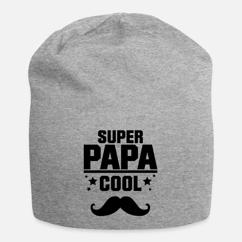 SUPER PAPA COOL MUSTACHE, quote, message - Jersey Beanie - heather grey