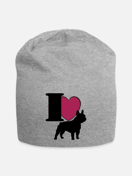 Bouledogue français j'adore ... / + - Bonnet en jersey - gris chiné