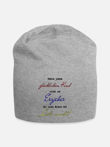 Hinter jedem glücklichen Kind- Erzieher mit Liebe - Jersey-Beanie - Grau meliert