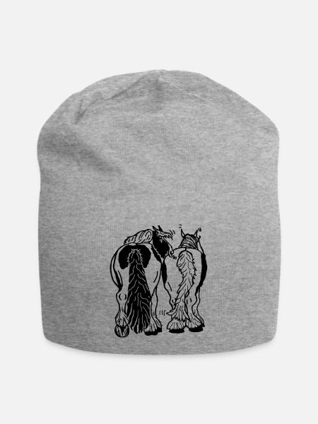 Lustige Tinker von hinten, Reiten Pferde - Jersey-Beanie - Grau meliert