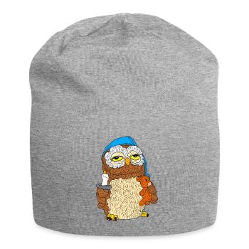 Hibou « Bonne nuit » « Bonjour » - Bonnet en jersey - gris chiné - Devant