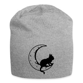 Lune faucille de chat noir - Bonnet en jersey - gris chiné - Devant