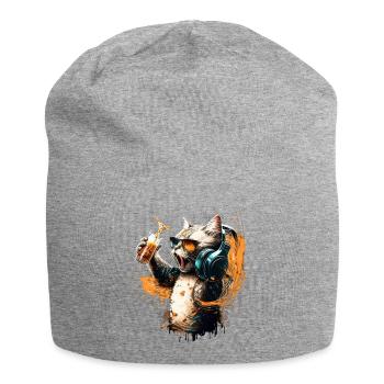 Cool party cat with beer - Jersey Beanie - heather grey - Front