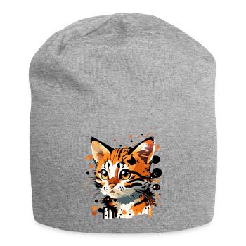 getigertes Kätzchen - Jersey-Beanie - Grau meliert - Vorne