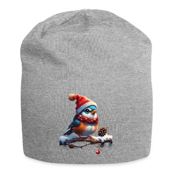 Oiseau de Noël doux, petit et sympathique - Bonnet en jersey - gris chiné - Devant