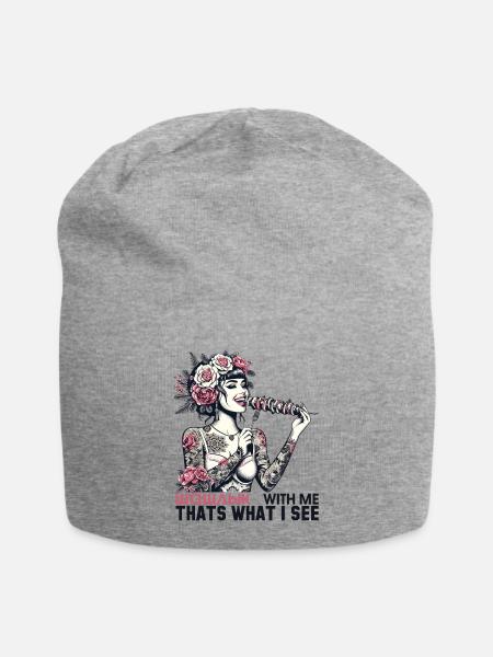 Schaschlik lecker Frau Tattoo Geschenk - Jersey-Beanie - Grau meliert