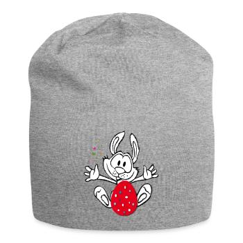 Osterhase mit Osterei - Jersey-Beanie - Grau meliert - Vorne