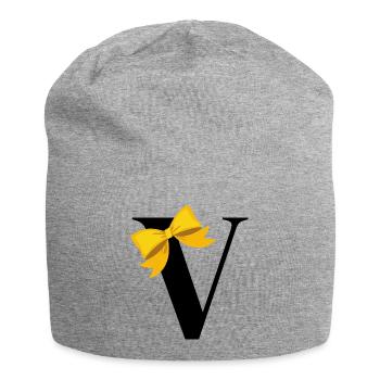 Buchstabe V gelbe Schleife - Jersey-Beanie - Grau meliert - Vorne