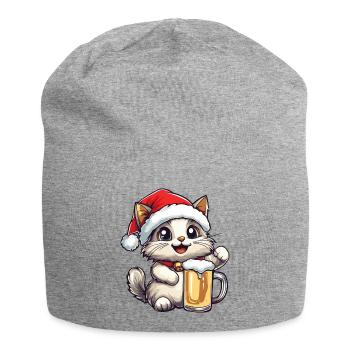 Katze Weihnachten Bier - Jersey-Beanie - Grau meliert - Vorne