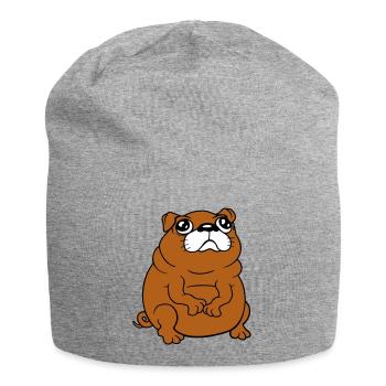 Pug dog sits small begging dick looks sad - Jersey Beanie - heather grey - Front