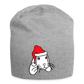 Bunny Santa Claus Christmas Hat Hat Gift - Jersey Beanie - heather grey - Front