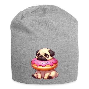 Süßer Mops Hund mit Donut Naschen Nachtisch - Jersey-Beanie - Grau meliert - Vorne
