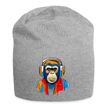 Monkey with headphones - Jersey Beanie - heather grey - Front