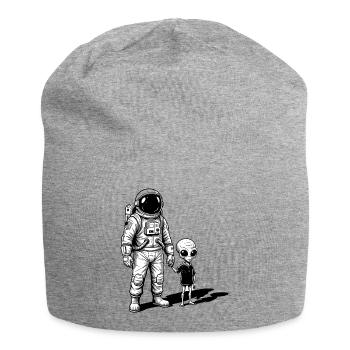 Astronaut and Alien Hand in Hand - Jersey Beanie - heather grey - Front