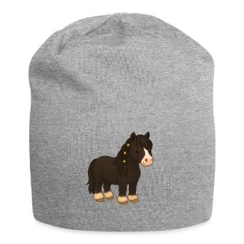 Black Tinker mare Katy with floral braid - Jersey Beanie - heather grey - Front