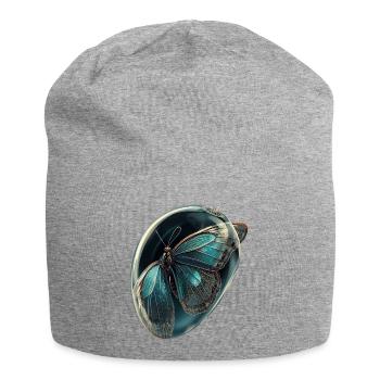 Teal Bubble Butterfly - Jersey Beanie - heather grey - Front