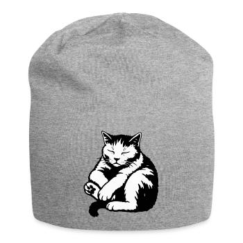 Silhouette du chat endormi - Bonnet en jersey - gris chiné - Devant