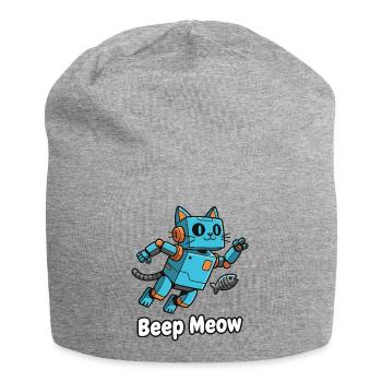 Blue robot cat Beep Meow - Jersey Beanie - heather grey - Front