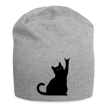 Schwarze Katze – Devil Horns Silhouette - Jersey-Beanie - Grau meliert - Vorne