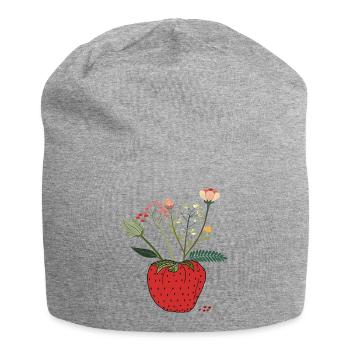 Fraise avec bouquet de fleurs - Bonnet en jersey - gris chiné - Devant