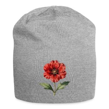Red Poppy Botanical Illustration - Jersey Beanie - heather grey - Front