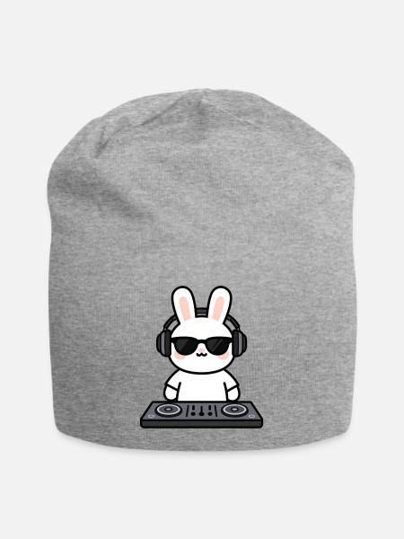 Hase Kaninchen als Dj am Mischpult - Jersey-Beanie - Grau meliert