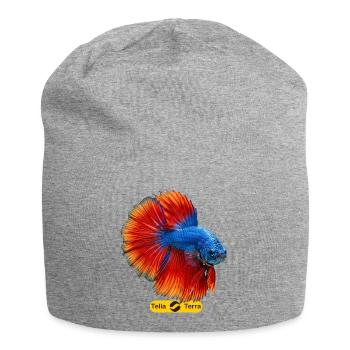 Betta bleu et queue flamboyante - Bonnet en jersey - gris chiné - Devant