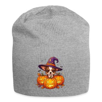 Sorcière Citrouille Chihuahua d’Halloween - Bonnet en jersey - gris chiné - Devant