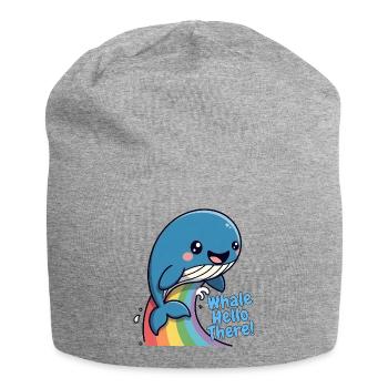 Rainbow Whale Hello There - Jersey Beanie - heather grey - Front