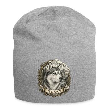 Husky in vintage style with mountain landscape - Jersey Beanie - heather grey - Front