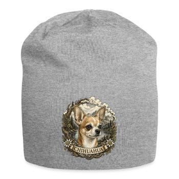 Chihuahua im Vintage Stil mit Berglandschaft - Jersey-Beanie - Grau meliert - Vorne