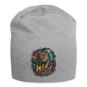 Tropical Bengal Cat with Lightning - Jersey Beanie - heather grey - Front