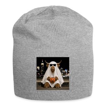 Highland Cow Halloween Ghost with Pumpkin T-Shirt - Jersey Beanie - heather grey - Front