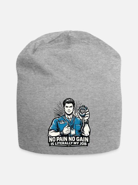 No Pain No Gain Ist Mein Job PT Design - Jersey-Beanie - Grau meliert