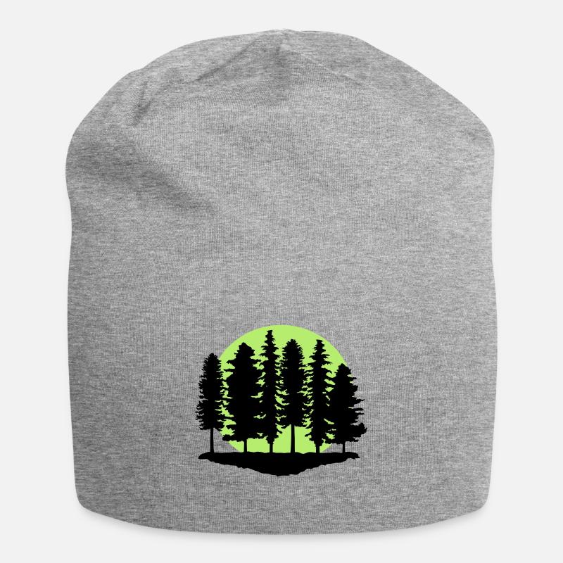 Wald und Mond, Bäume - Jersey-Beanie - Grau meliert