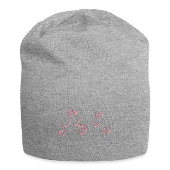 Je t’aime coeurs coeur rouge - Bonnet en jersey - gris chiné - Devant