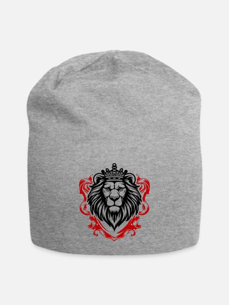 Löwe Kopf Schild Krone König - Jersey-Beanie - Grau meliert